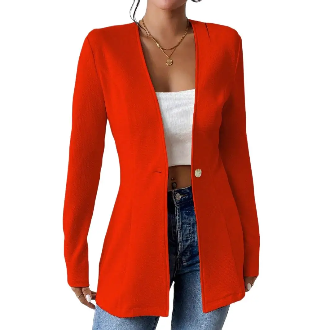 Women Solid Color Notched Long Sleeve Blazer Workwear Business Coat