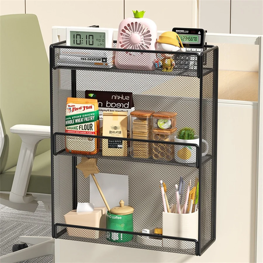 Metal hanging storage rack Organizer desktop hanging basket, suitable for school/office/any desktop, complimentary hook, black 2
