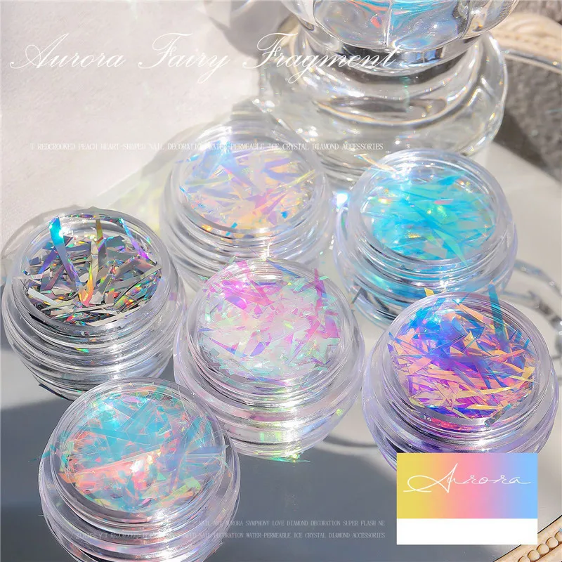 

12 Colors Nail Art Aurora Ice Cube Cellophane Transfer Laser Colorful Irregular Stickers Chameleon Nail Decorations DIY Manicure