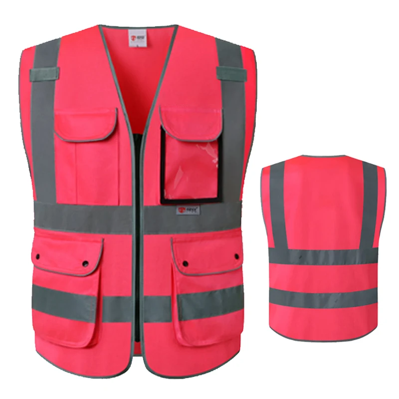 Tanie Wysoka widoczność kamizelka bezpieczeństwa fluorescencyjna różowa odblaskowa odzież robocza Hi Viz z sklep