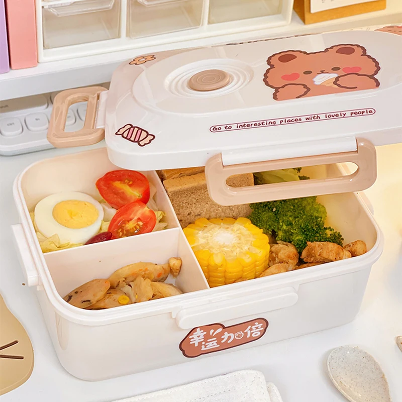 Kawaii Bear Lunch Box For Woman Kids 1200/1300/1500ml Cute