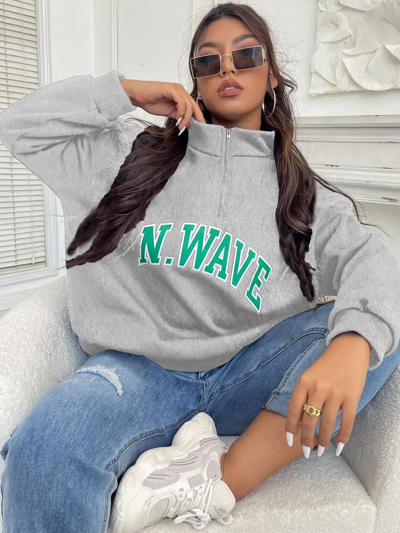 Plus Size Sweatshirts Women Large Size 4xl 2022 Autumn Loose Zipper  Printing Sporty Pullovers Curvy Grey Oversized Clothing - AliExpress
