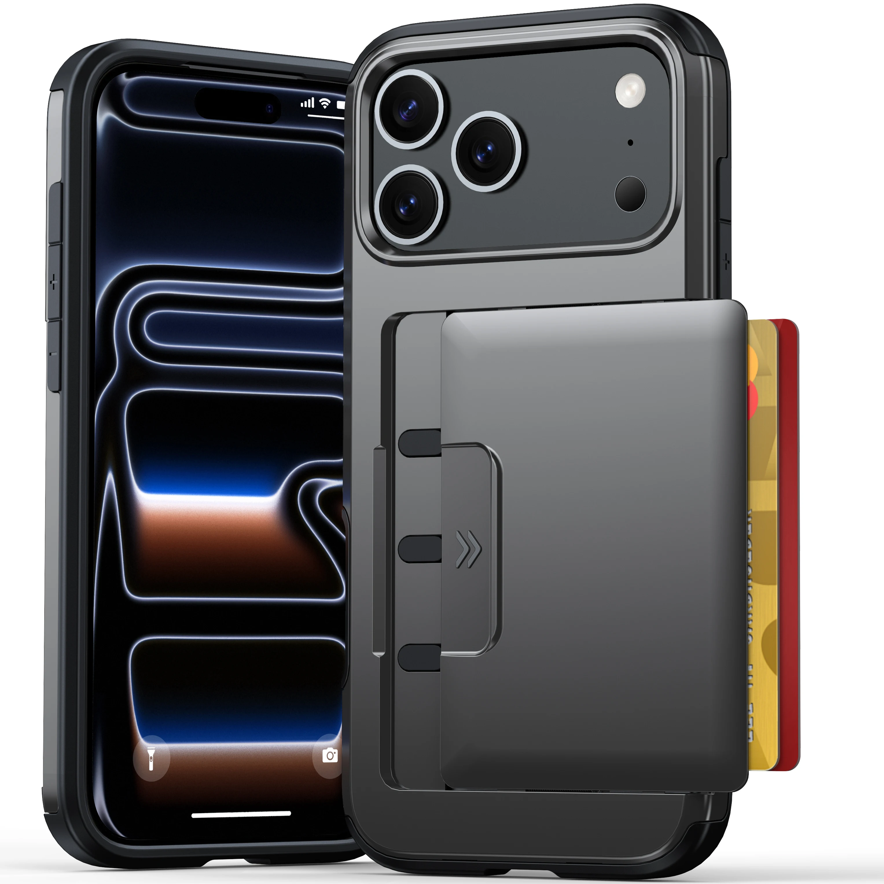 Dual Layer Sliding Card Holder Slot Phone Case with Hybrid Protection
