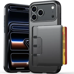 Dual Layer Sliding Card Holder Slot Phone Case with Hybrid Protection - iPhone 15 Plus (GRAY)