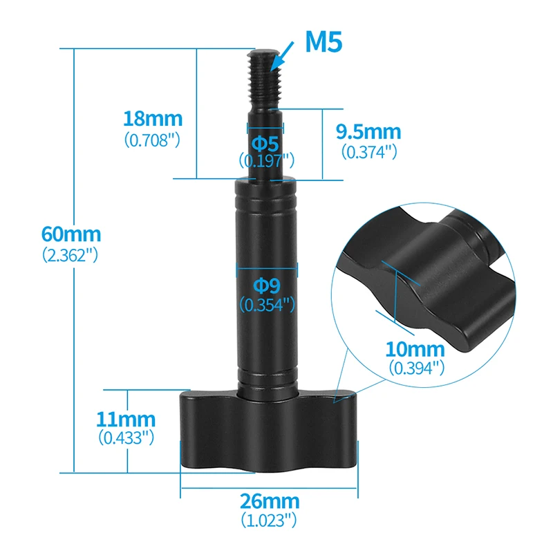 Aluminium m5 Rändel schraube t Kopf Hand festziehen Klemm knopf manueller Griff für Gopro 12 Dji Action 3 Kamera m5 * 18 feste Halterung – Detail 2