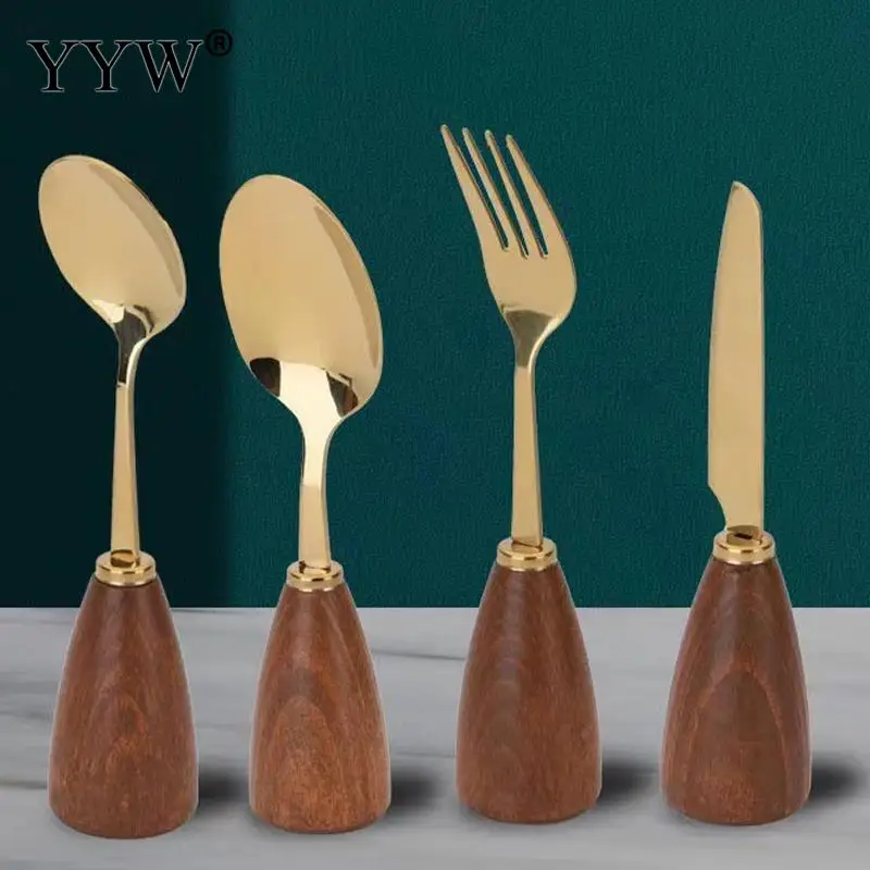 

1Pcs Wood Handle Stainless Steel Fork Spoon Knife Tableware Steak Knife Dessert Fork Spoon Flatware Set For Kitchen Dinnerware