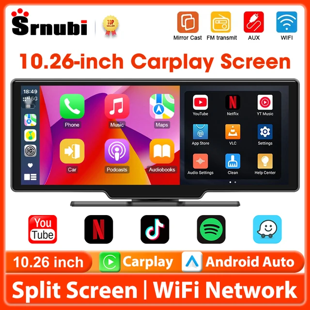 Srnubi 10.26 "écran de jeu de voiture Android WIFI lecteur multimédia de voiture sans fil Carplay Android Auto écran de voiture pour YouTube Netflix 1