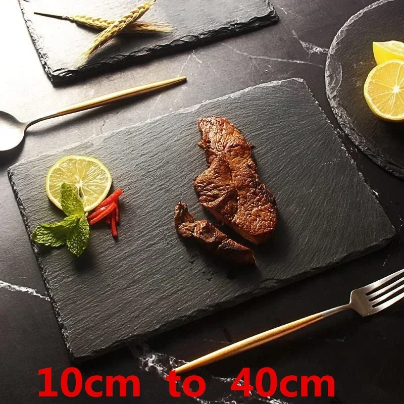 SINJEUN 10 stuks 25 x 12 cm leisteenplaten, serveerplaten van leisteen, rechthoekige leisteen, tafelonderzetter, leisteenonderzetter, perfect voor het aanrecht en als decoratie, zwart