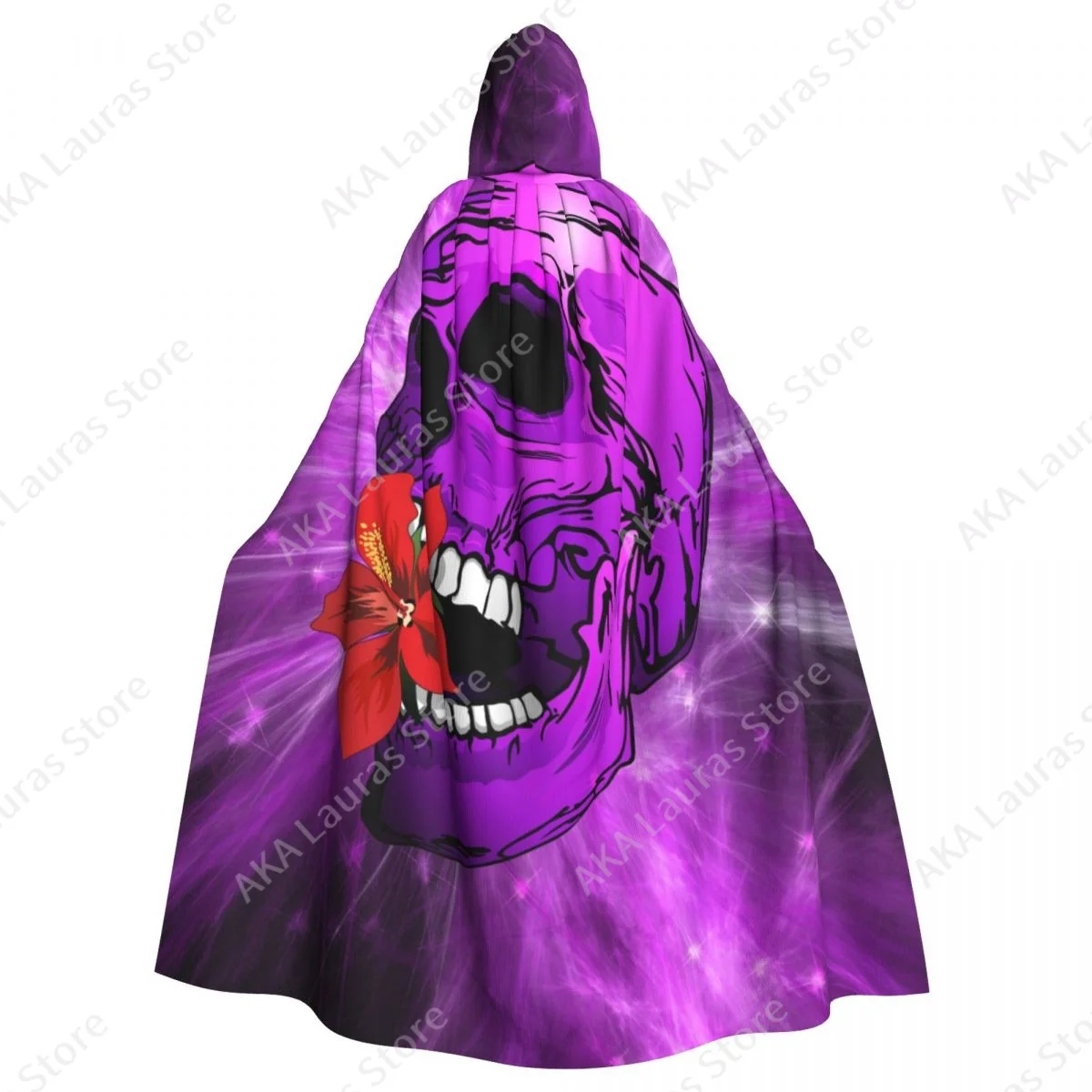 

Adult Vampire Cape Hooded Robe Halloween Abstract Vibrant Skull Cloak Full Length Cosplay