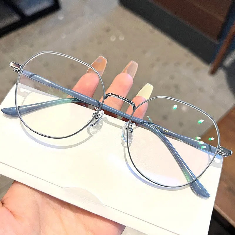 Дамски ултра леки кръгли рамки за очила Метални ретро модерни плоски очила Мъжки нови прости модни компютърни очила против синя светлина