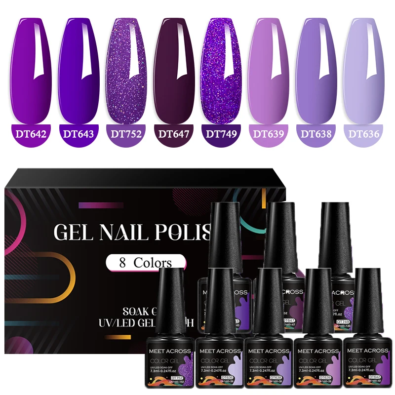 MEET ACROSS 8Pcs/Set 7.3ML Gel Nail Polish Nail Supplies Vernis Semi Permanent Nail Art Manicure Soak Off UV Gel Nail Varnish 3