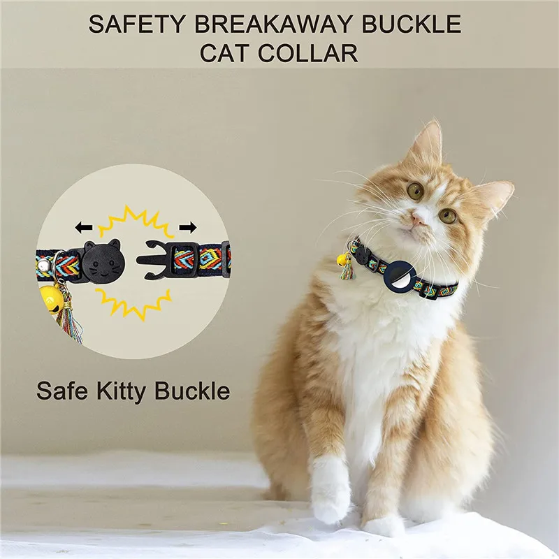 Vibrant Explorer Nylon Cat AirTag Collar with Bell & Breakaway collar