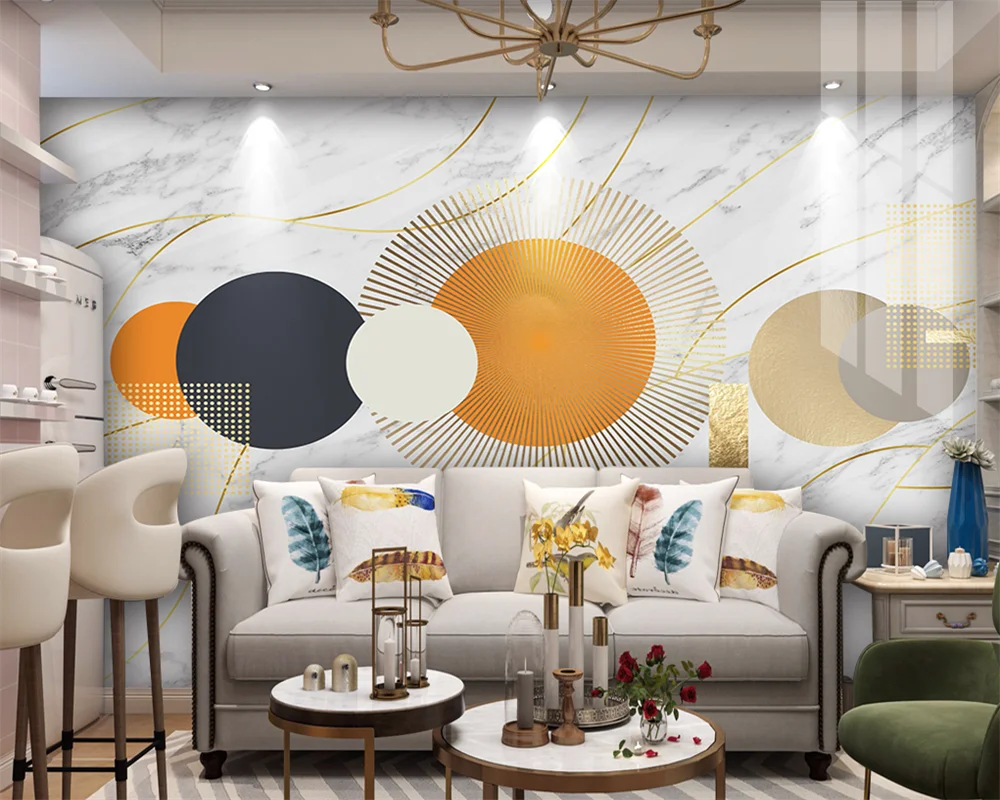 

beibehang Custom modern new geometric mosaic pattern orange circle combination background wallpaper papier peint