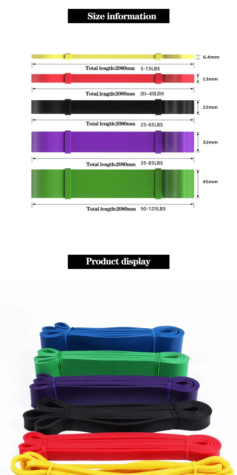 Fitness-Gummiband, TPE-Widerstandsband, Yoga-Assistent, Spannungsband, Latex-elastisches Seil, Training, Schultern, Rückenlehnen und Hüften, 15–230 Pfund – Detail 1