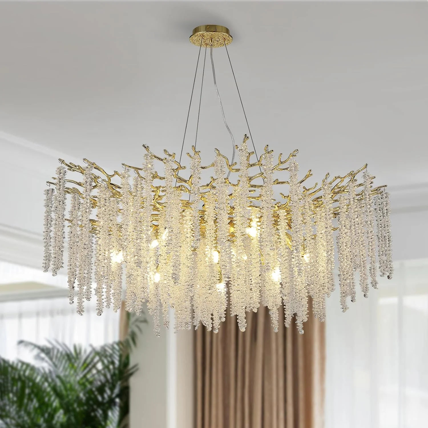 Artpad Round Branch Crystal Chandelier Dining Room Raindrop Ceiling Hanging Crystal Pendant Lamp for Kitchen Island Living Room led chandelier ceiling chandelier led pendant light