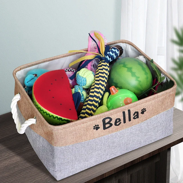 Personalized Pet Dog Toy Basket Storage Box Cute Paw Print