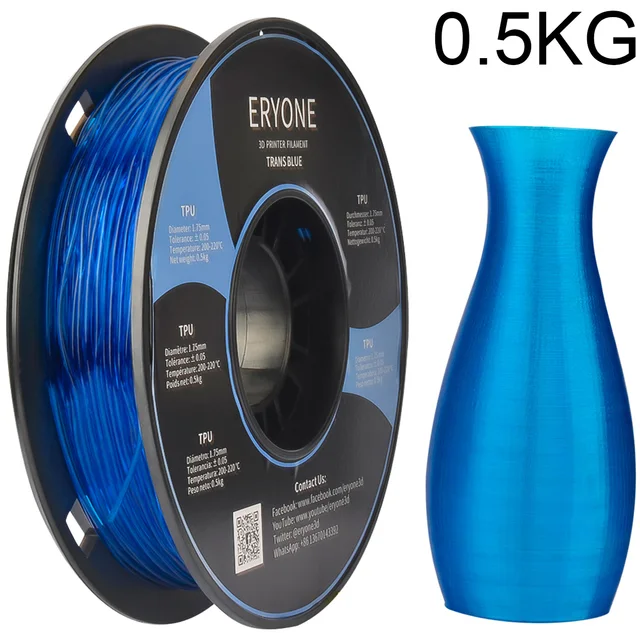ERYONE Clearance Promotion TPU PLA PLA+ Silk Rainbow Ultra Silk 3D Printing Filament 1KG/0.5KG For FDM 3D Printer Fast Shipping TPU Clear Blue