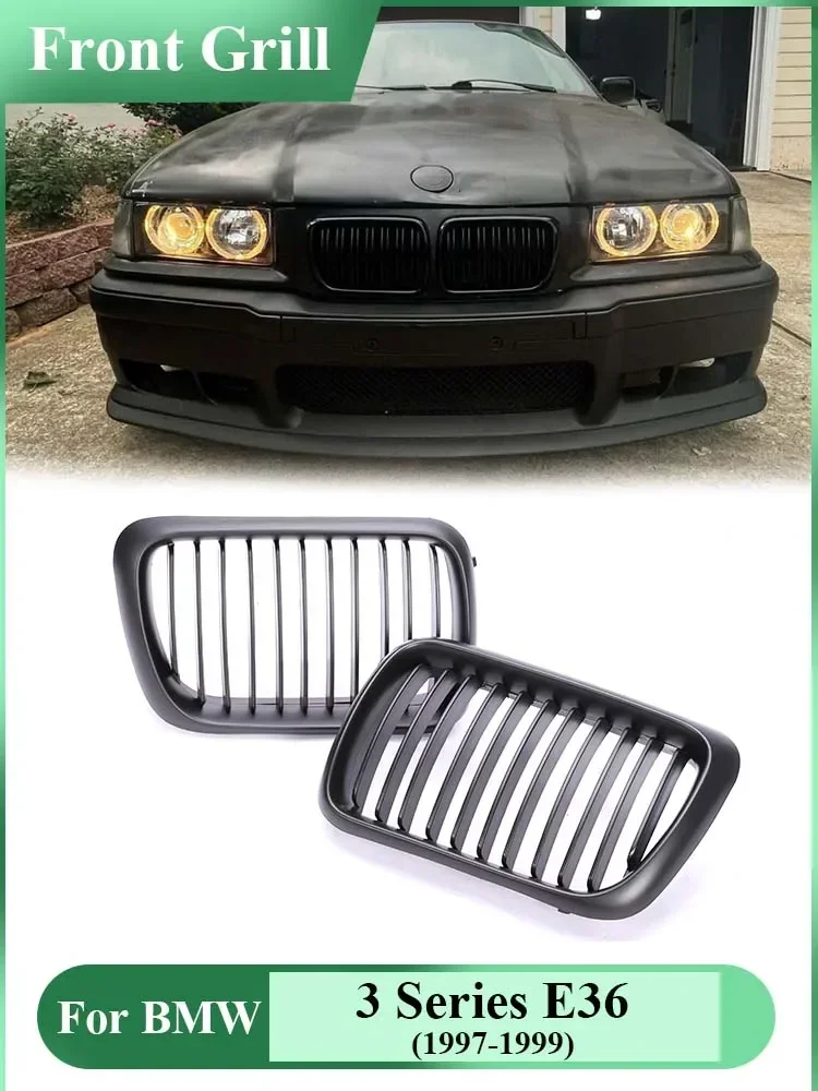 

Intake Lower Matte Black Front Bumper Kidney Grille Single Slat Racing Grills Facelift for BMW 3 Series E36 LCI 1997 1998 1999