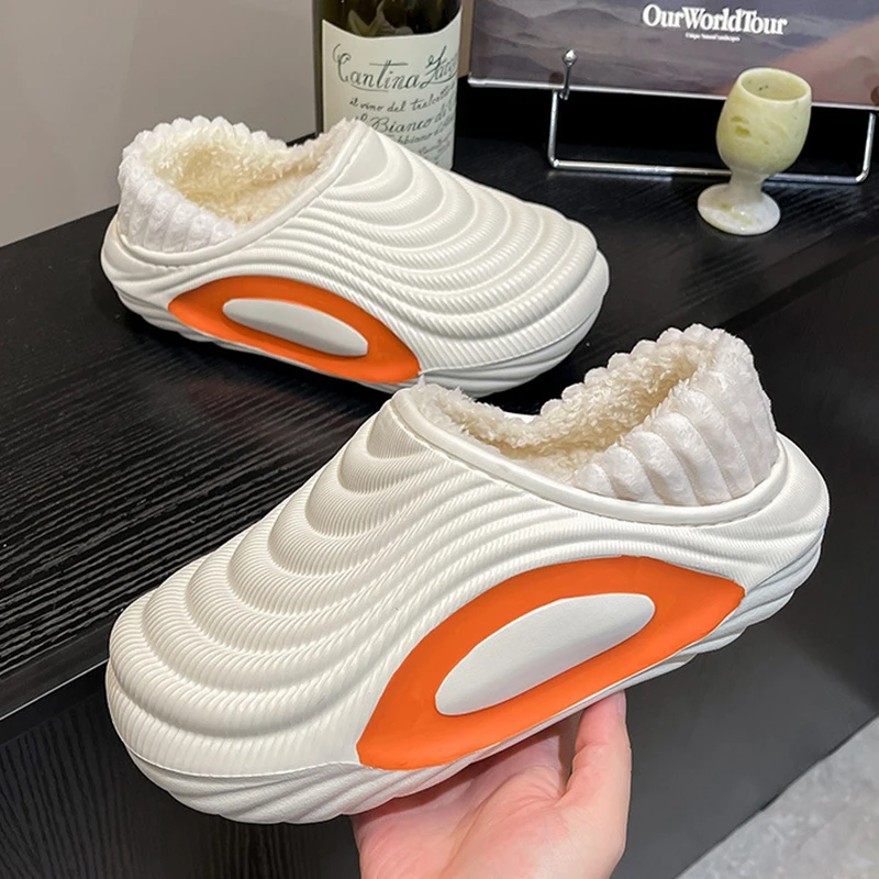 للجنسين مقاوم للماء مغلق اصبع القدم أحذية قطنية الشتاء أفخم الدافئة شبشب منزل داخلي للنساء نعل سميك عدم الانزلاق شبشب شتوي