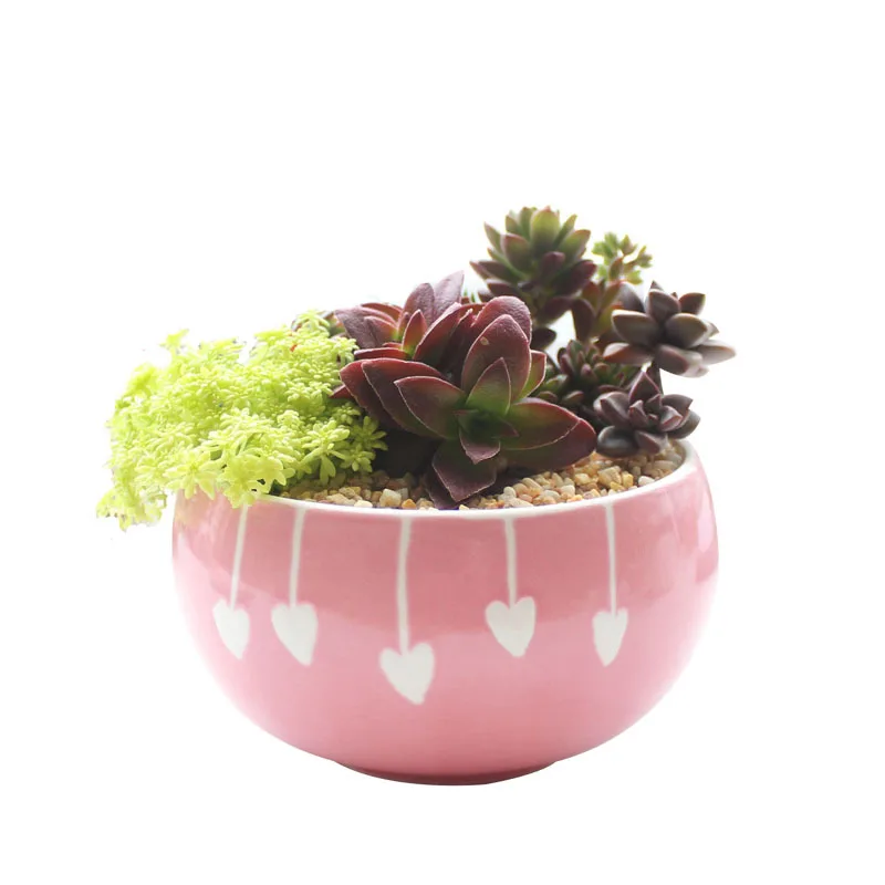 

Pink Large Caliber Ceramic Flowerpot Lovely Korean Small Mantra Flowerpot Plant Flower Container Office Decoration Meat