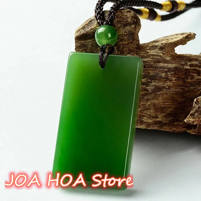 

Natural Green Jade Rectangular Smooth Necklace Pendant Women Men Genuine Hetian Stone Charms Amulet Gifts For Ladies
