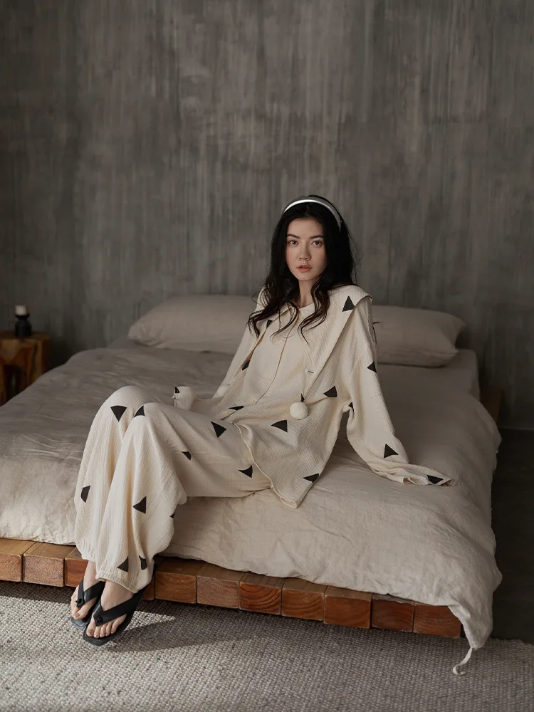 Pajamas Spring 2024 Woven Cotton Long-sleeved Suits for Women Can be Worn outside a High-quality Loungewear Set spring and autumn new korean style cotton long sleeved pajamas women can be worn outside home service suits sleepwear