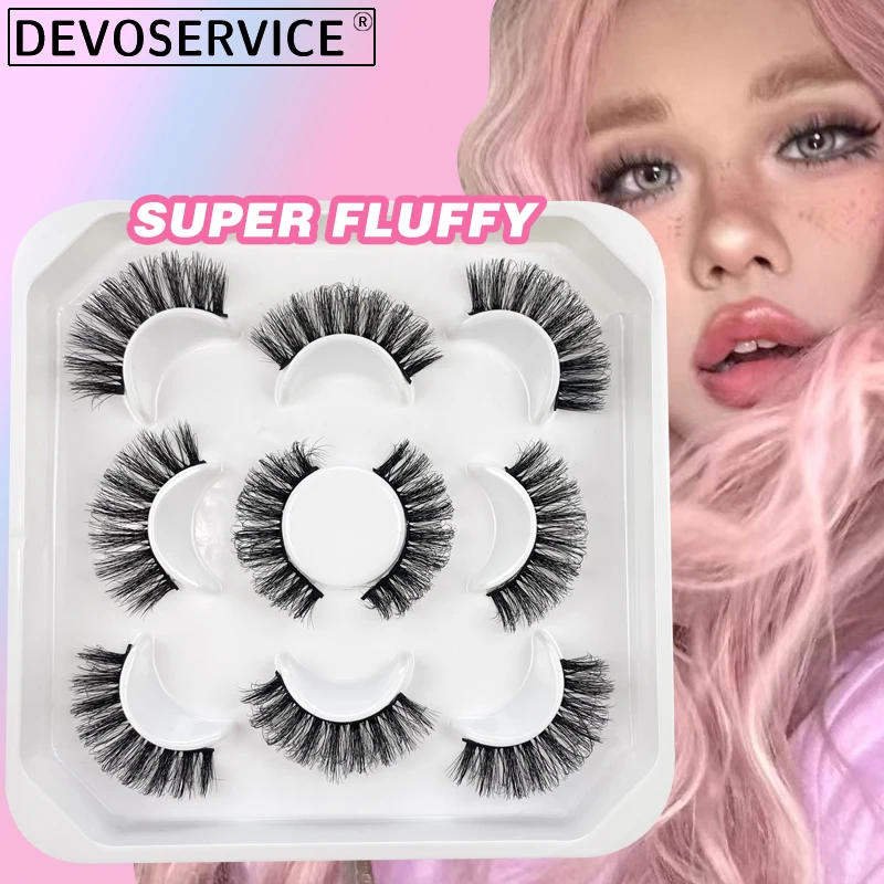 DEVOSERVICE False Lashes Thick Fluffy 3D Faux Mink Eyelashes Dramatic Long Messy Fake Eyelash 5 Pairs Pack Volume Lashes 6d 25mm mink false eyelashes thick long dramatic volume fake lashes criss cross wispies fluffy eye lashes beauty extension tools