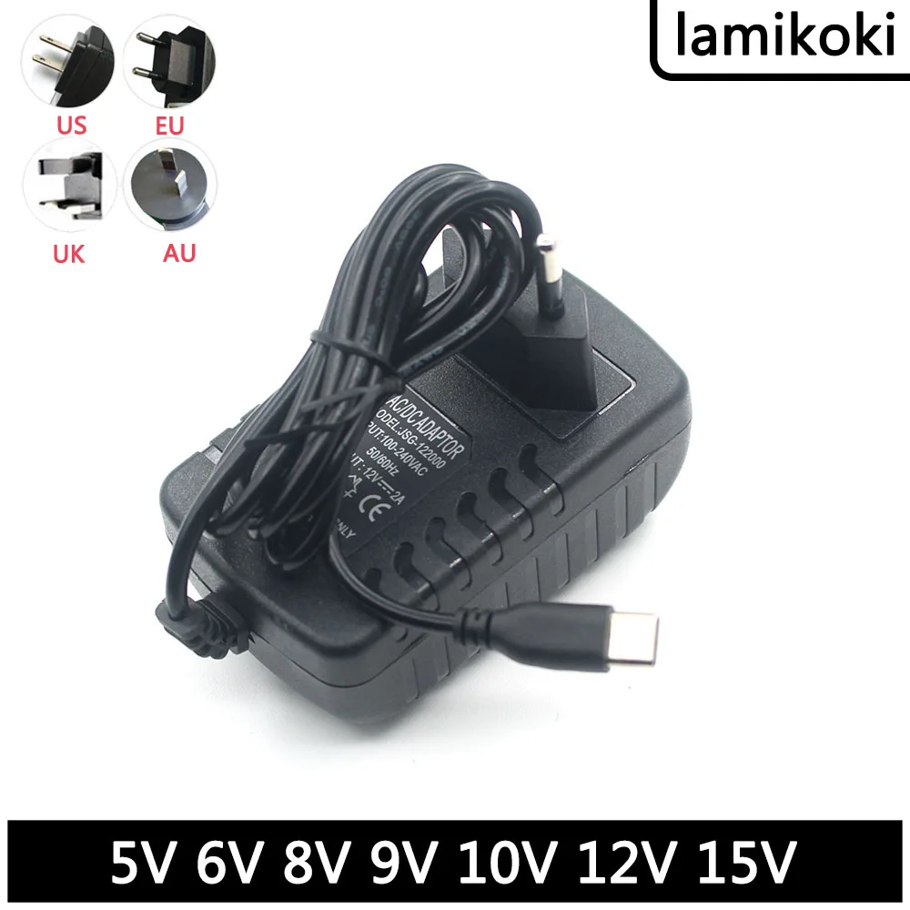 100-240V C-Type 5V 6V 8V 9V 10V 12V 15V 2A 3A Power Adapter Wall Charging Power Supply