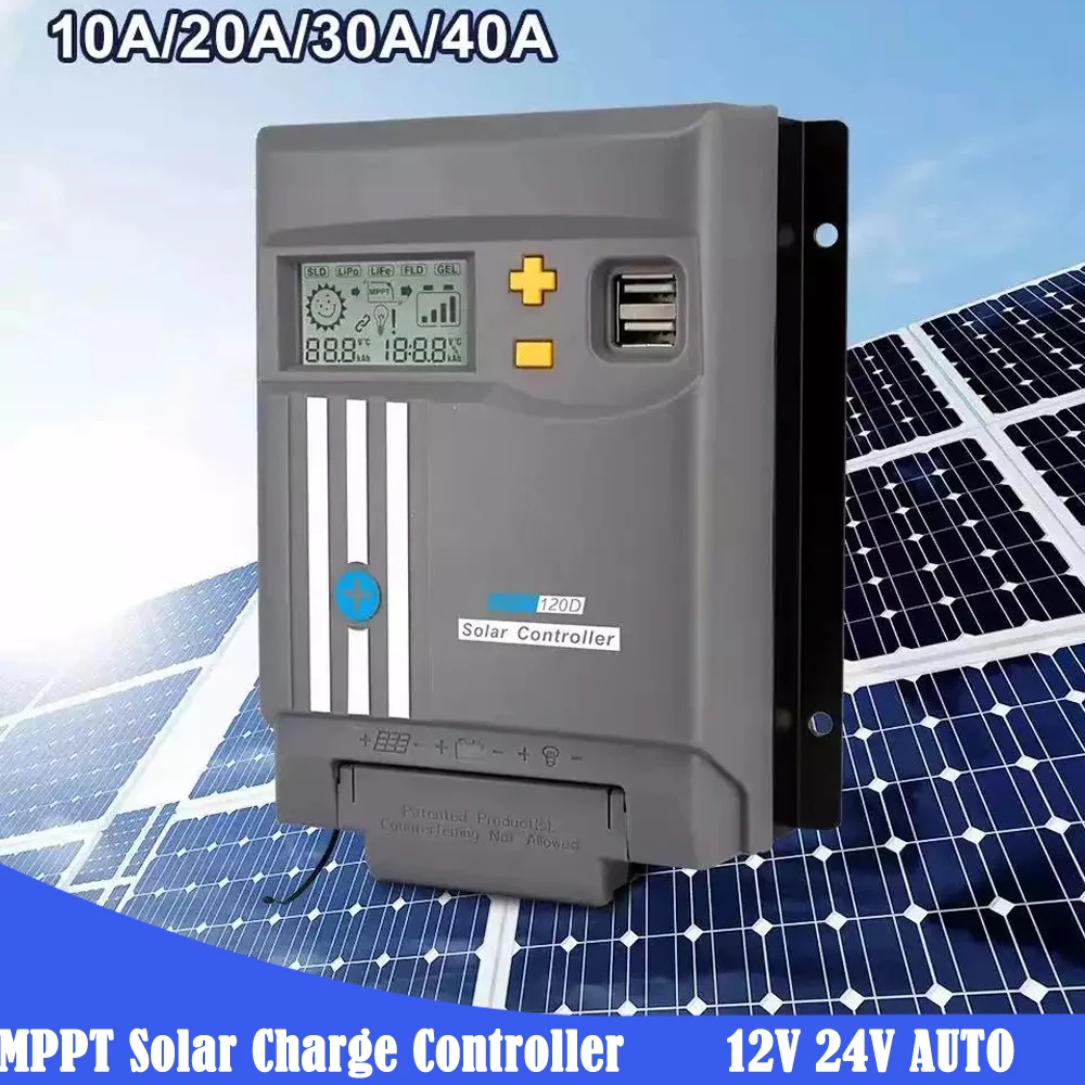 

MPPT Solar Charge Controller 10A Solar Power Regulator 12V 24V Auto LCD Display for Max PV 100VDC Lead Acid Lithium Battery