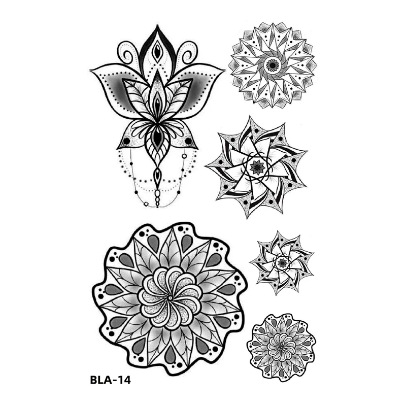 Mandala Blumenmuster Wasserdicht Temporäre Tattoos Aufkleber Lotus Tattoo Body Art Datura Fake Sleeve Tatoo Männer Feder Tatuagens – Detail 27