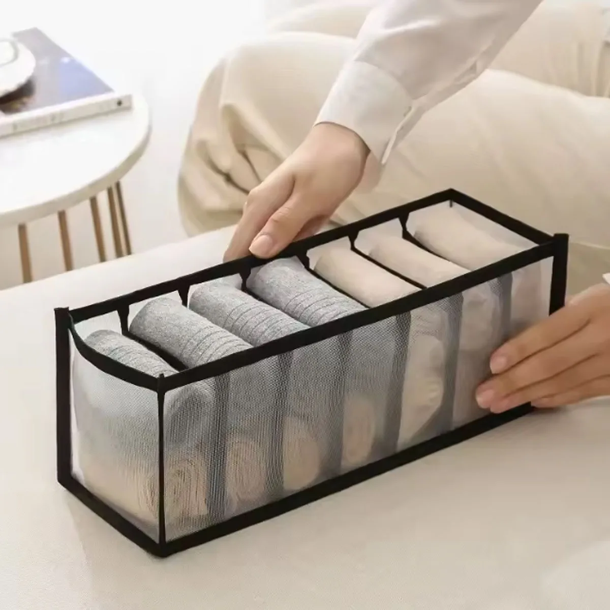 WardFeng Foldable Underwear Organizer with Dividers and Mesh Bag for Wardrobe