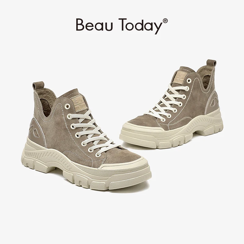 

BeauToday Skateboard Sneakers 2022 New Arrival Women Genuine Suede Leather Lace-up Ladies High-top Flat Shoes Handmade C29575
