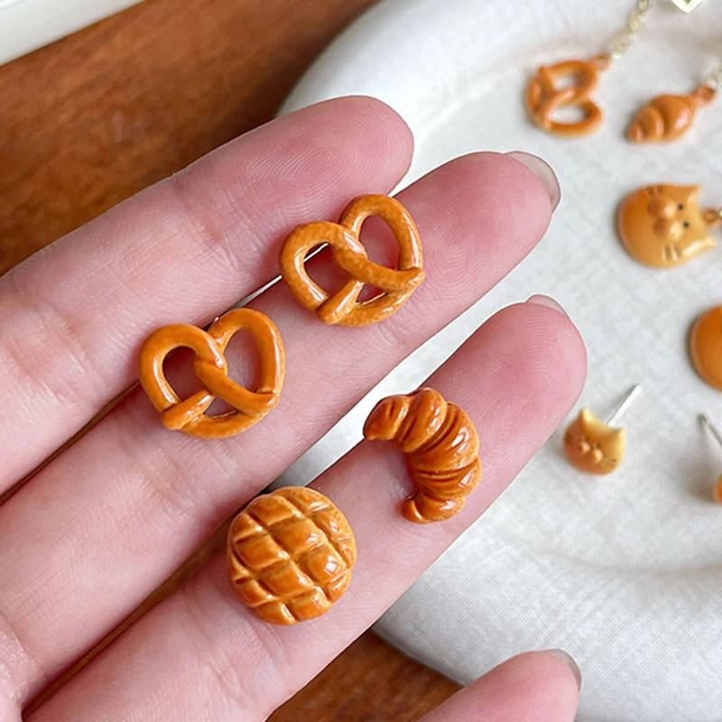 2025 New Cute Fashion INS Caramel Bread Donut Shape Stud Earrings Set for Women Kids Sweet Creative Cartoon Earring Jewelry Gift 5