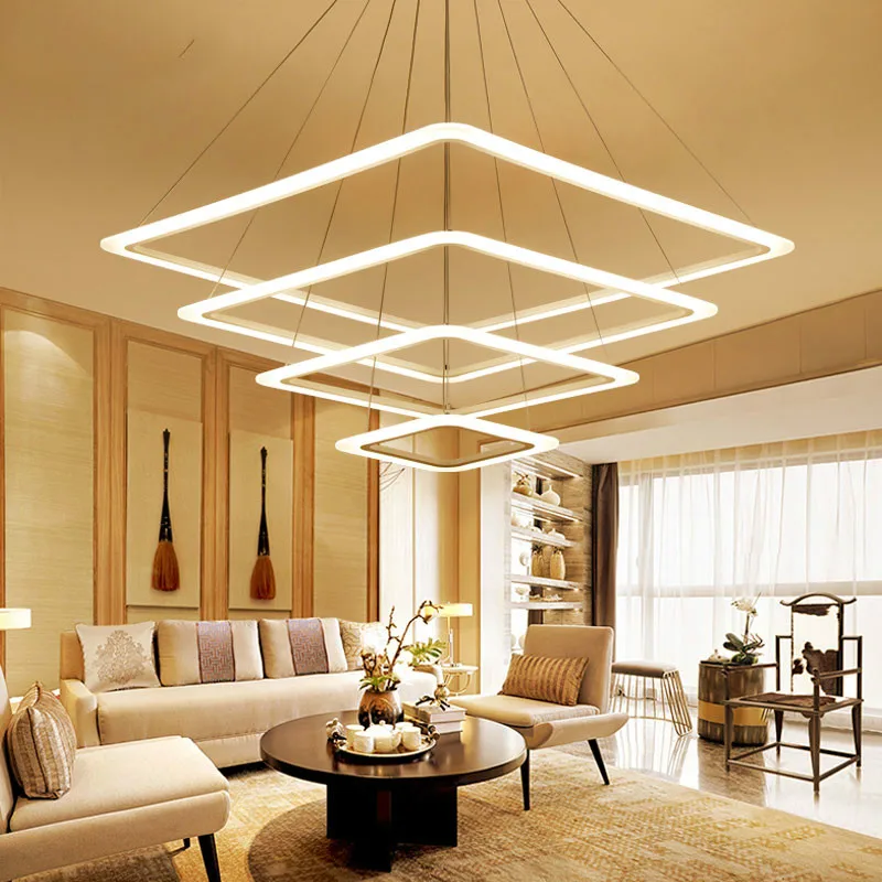 

40 60 80CM Square Rings LED Pendant Lights For Living Room Dining room Lighting Modern Pendant Lamp Hanging Ceiling luminaire
