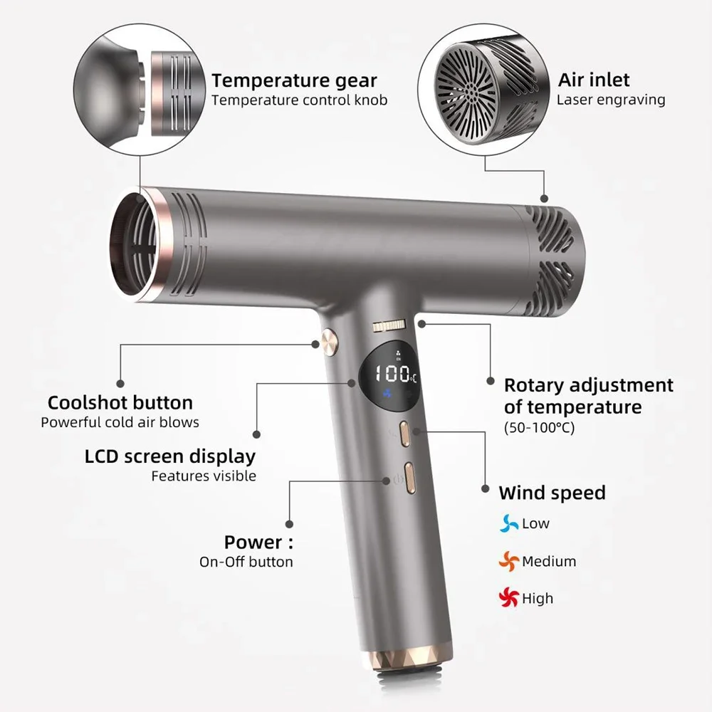 Professional Hair Dryer Hot & Cold Wind Dual Air Temperature Control Styling Tools  Hair Salon Negative Ion High Speed Powerful 5