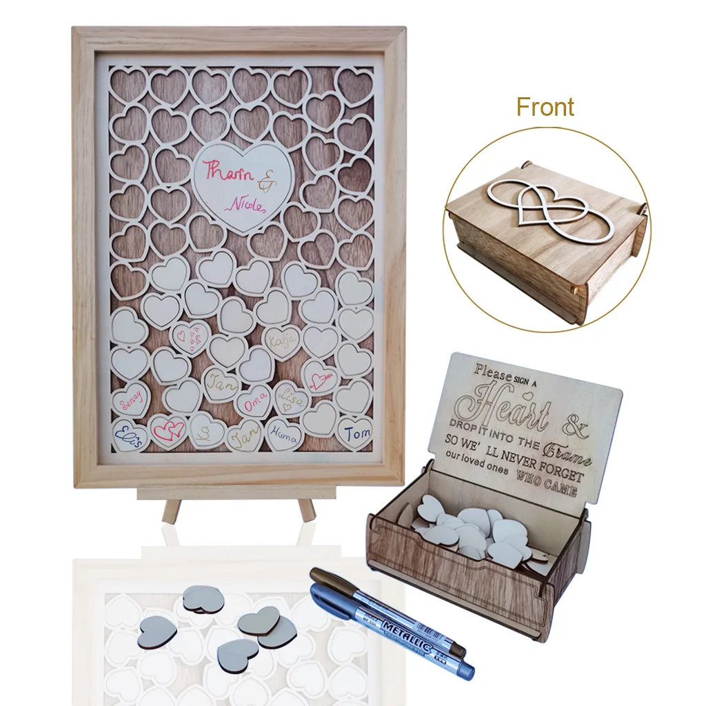 

Heart shape Transparent Wedding guest book Decoration Rustic Sweet Heart Drop box Wedding drop box 3D Guestbook wooden box