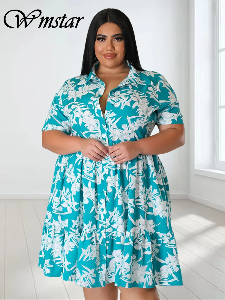 Wmstar Plus Size Dresses for Women Flower Print Big Hem Cute
