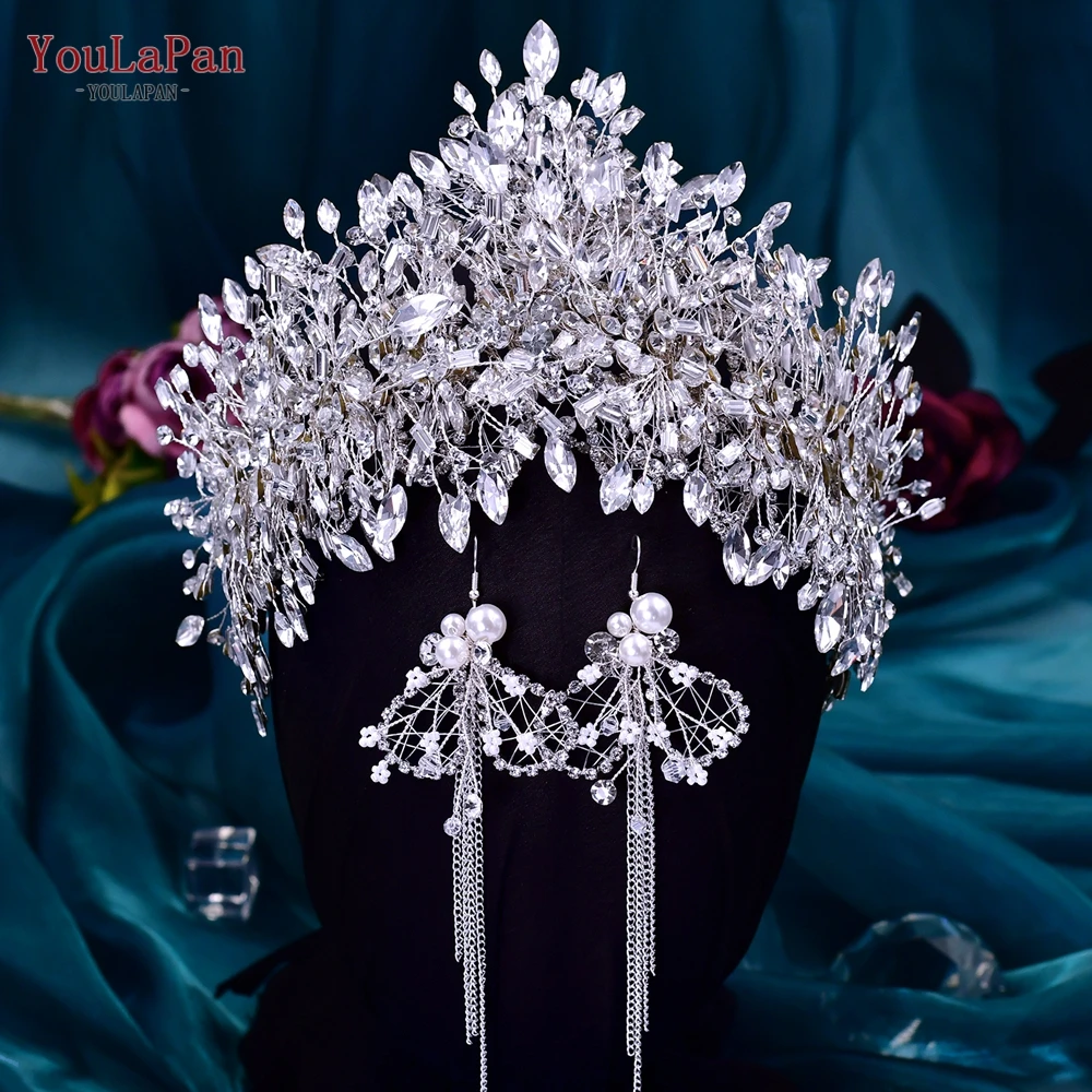 YouLaPan HP372 Silver Crystal Crown for Bridal Wedding Hair Accessories Bride Tiara Handmade Woman Headband Pageant Headdress