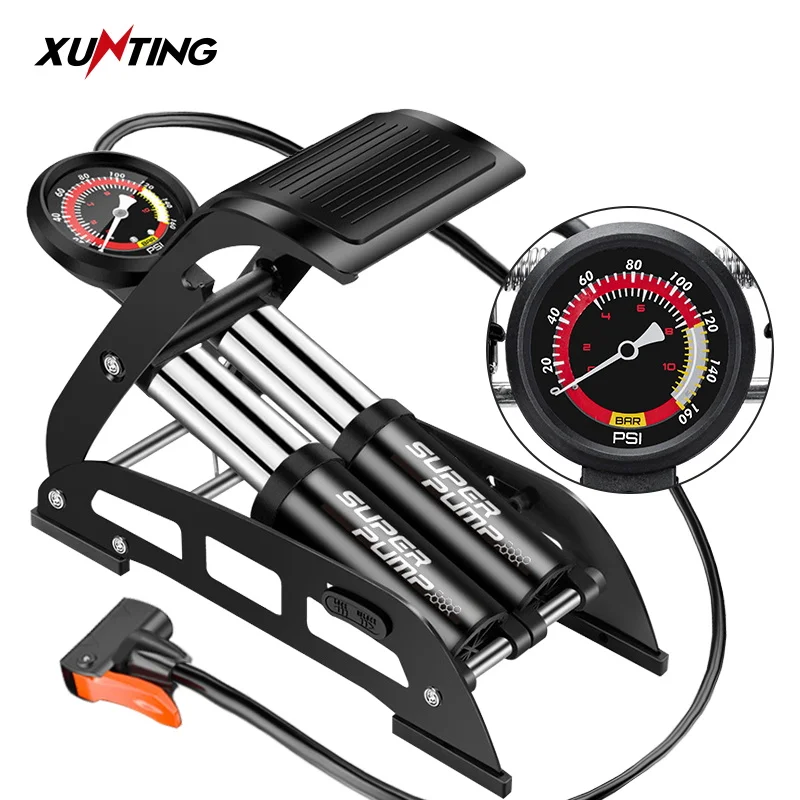 Xunting Bike Floor Foot Pump Portable Air Ball Bicycle Motorcycle Car Double Barrel Pedal High Pressure Bomba Bicicleta | Спорт и