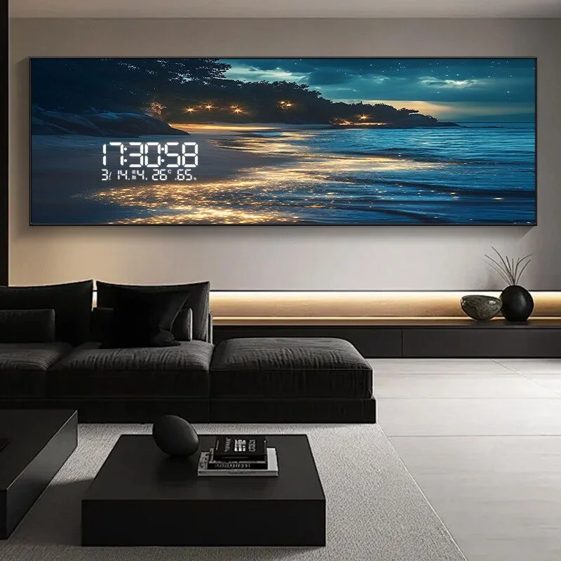 Lampada da Parete Moderna a LED con Effetto Onde Marine, Orologio Elettronico e Luce Decorativa per Soggiorno, Camera da Letto e Sfondo Divano - immagine 4