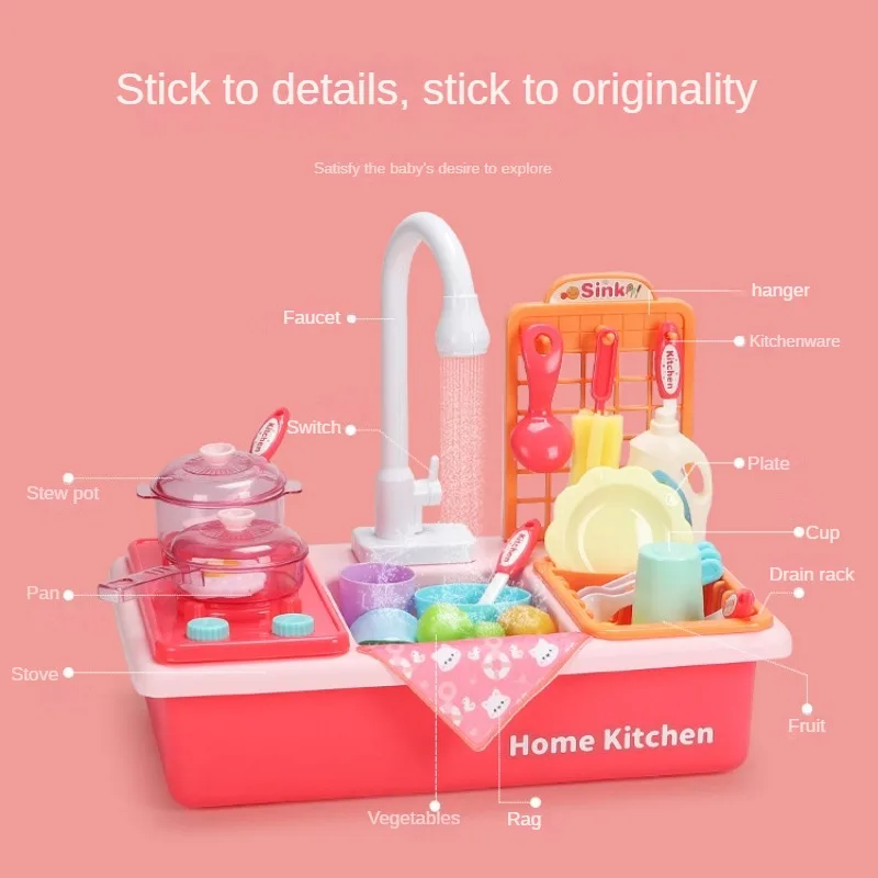 Children Simulation Sink Electric Dishwasher Mini Kitchen Food Pretend Play House Toys Set Kids Role Playing Girls Birthday Toys