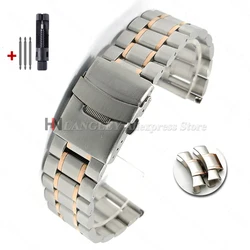 Premium Solid Stainless Steel Arc - End Watch Strap - Universal Replacement Bracelet - 22mm (Silver Rose Gold)