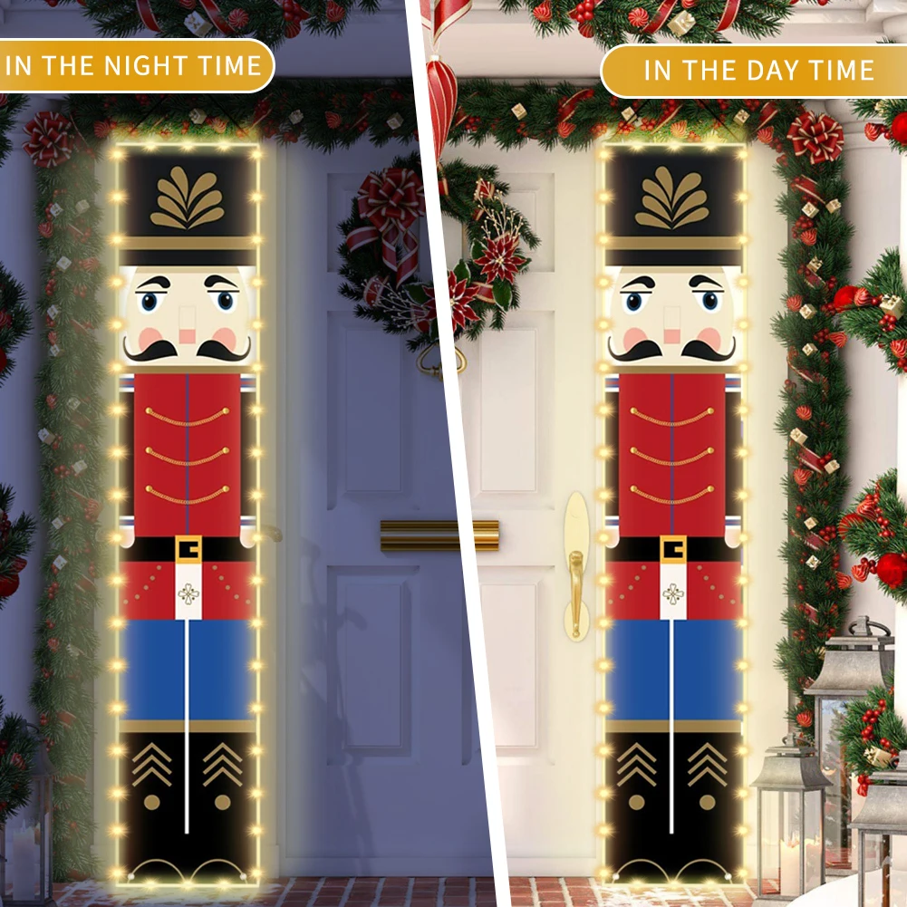 Nutcracker Soldier Christmas Banner Couplet with LED String Lights Merry Christmas Decorations for Home New Year Noel Gift Navid
