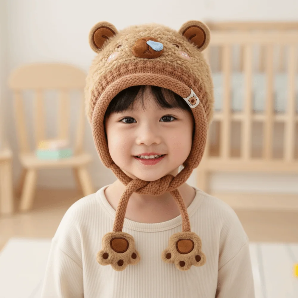 Warm Toddler's Knitted Hat Soft Thickened Baby Ear Protection Cap Coldproof Breathable Capybara Beanie Caps Cold Weather Wear