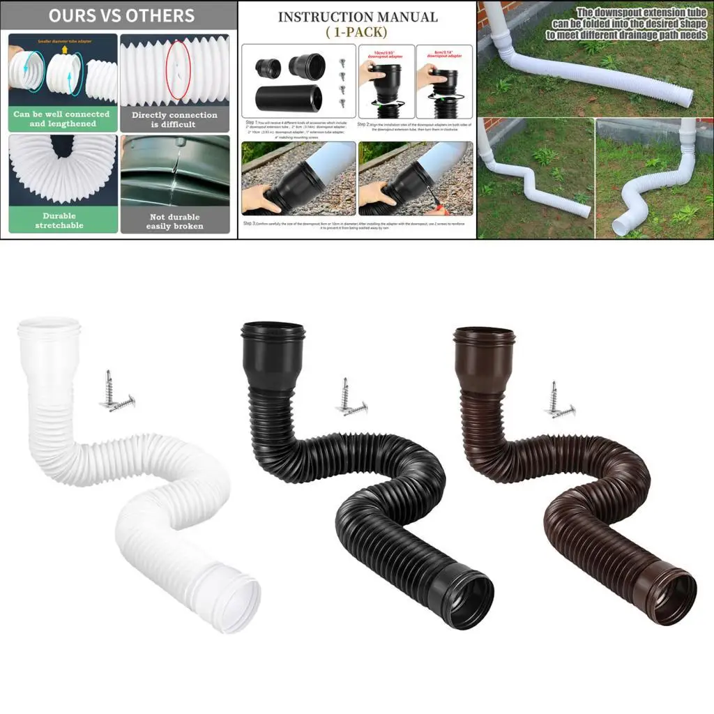 Rain Gutter Downspout Extensions with Screws Universal 18.5-59inch Flexible