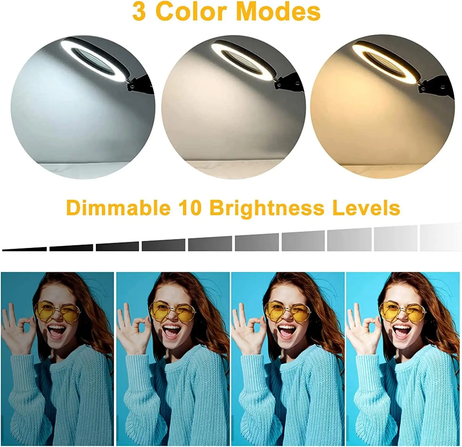 LED Magnifying Lamp with Clamp 5X 3 Color Modes Adjustable Illuminated Magnifier Soldering Iron Repair Table Lamp Skincare soldering magnifier soldering repair magnifier magnifying glass lamp