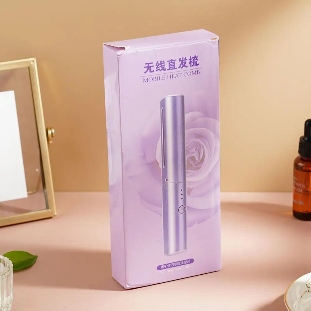 Description Picture 5 of item2 In 1 Wireless Mini Hair Straightener Comb USB Charging Portable Travel Fast Care Hair Tools Hair Styling Roll Straight Dual