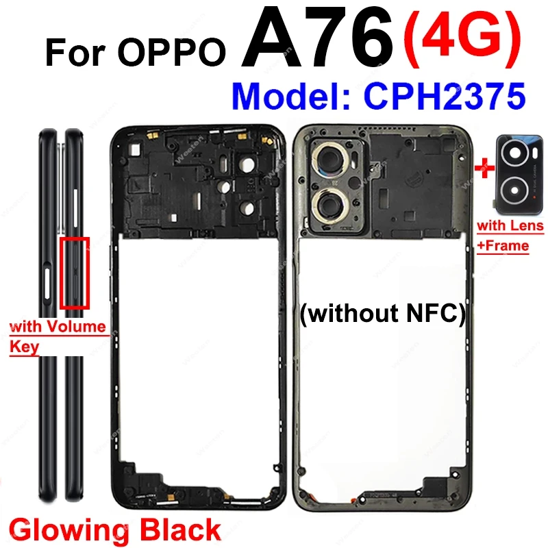OPPO A76 4G CPH2375 중간 하우징 프레임 후면 커버 배터리 문짝 하우징 베젤, 중간 거치대 프레임 하우징 교체