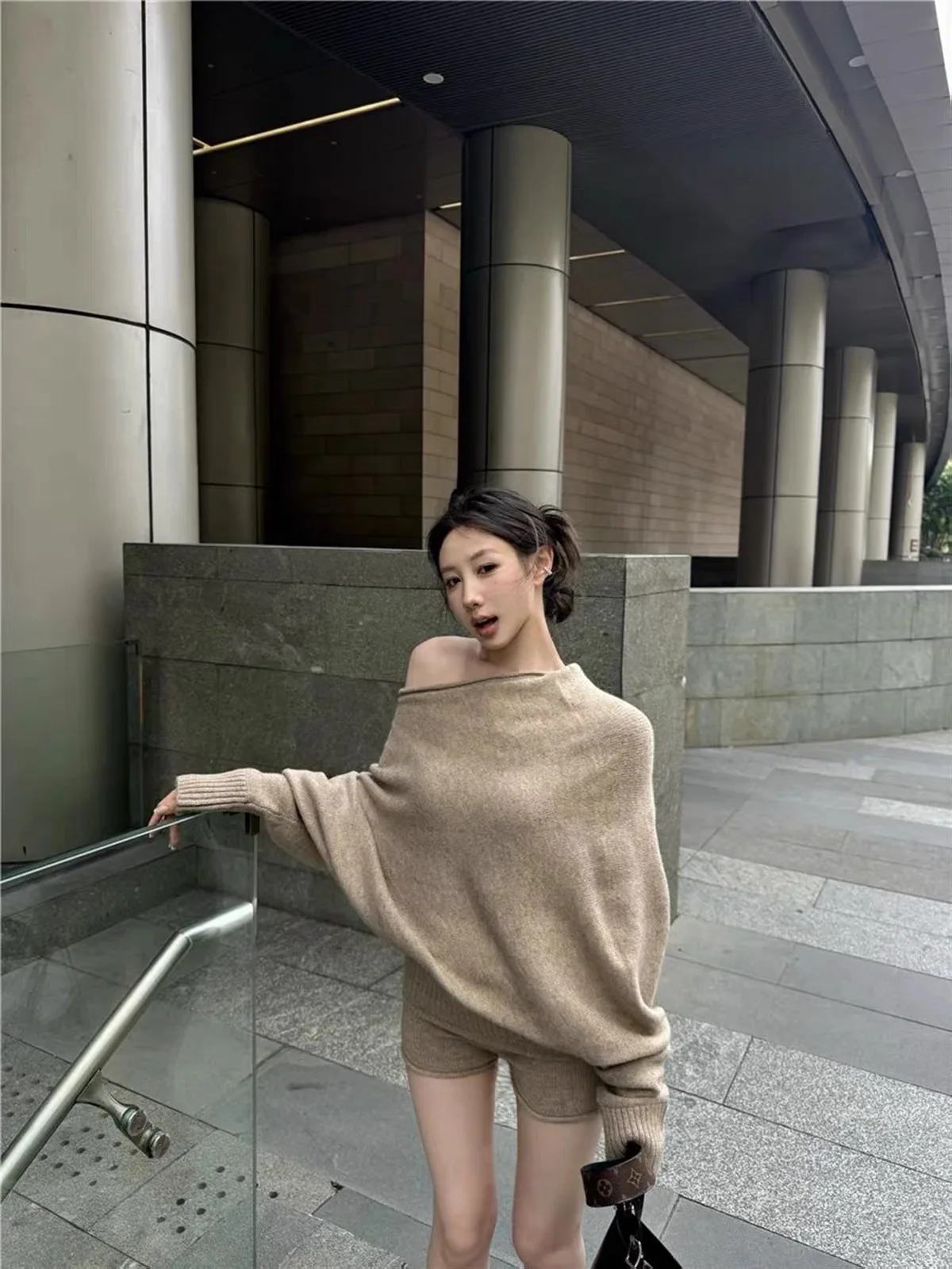 Autumn Winter Women's Knitted Set Dress Loose Shoulder Sweater Shorts Two-Piece Suite Lazy Style Fashion Trend Queen Vibes