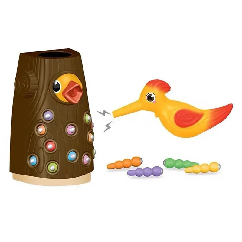 Woodpecker 몬테소리 마그네틱 벌레 잡기 게임 버그, 어린이 작은 새 먹이 주기 장난감, 조기 교육 가족 장난감
